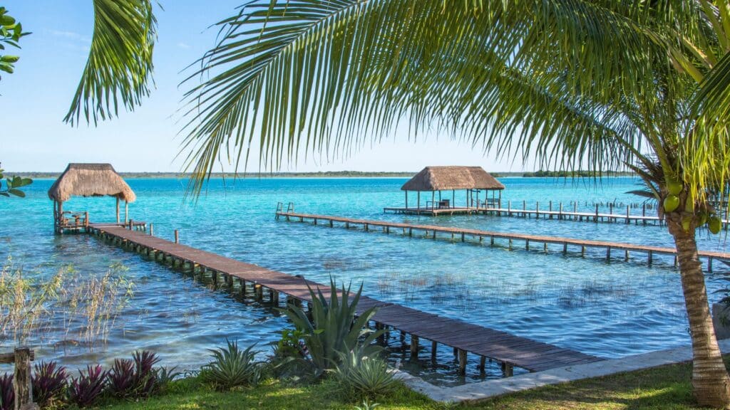 bacalar lagoon with docks
