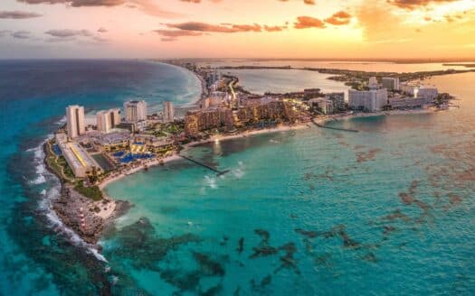 Cancun hotel zone at Sunset